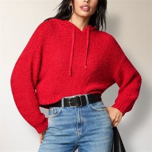 Pilcro Anthropologie M Red Cotton Blend Knit Hoodie Cropped Sweater‎ Oversized